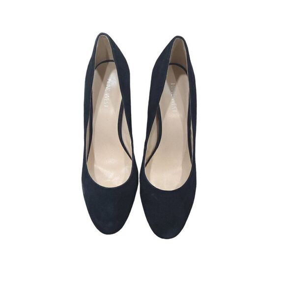 Nine West Sparkle Heels Womens 9M US Black Faux Suede Glitter Chunky High Heels - Picture 2 of 7